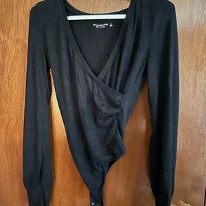 Abercrombie & Fitch Long-Sleeve Cozy Wrap Bodysuit - Black